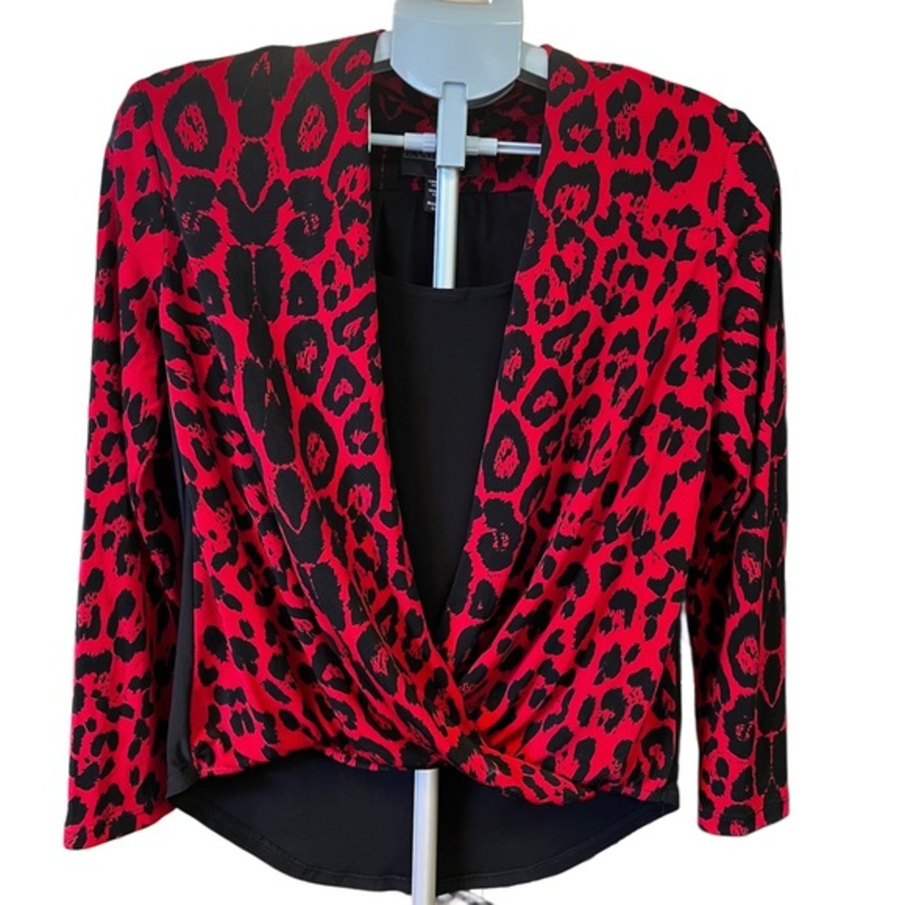Frank Lyman Design Red and Black Leopard Blouse, Size US 4.